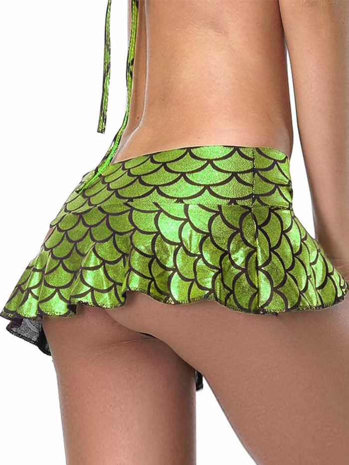 Green Fish Scale Reflective Miniskirt
