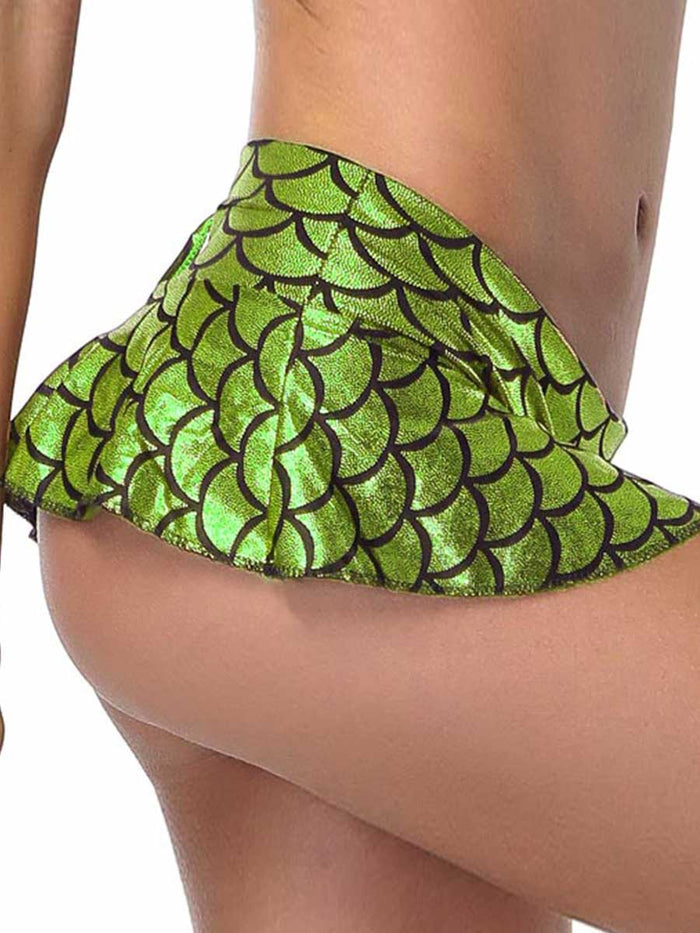 Green Fish Scale Reflective Miniskirt