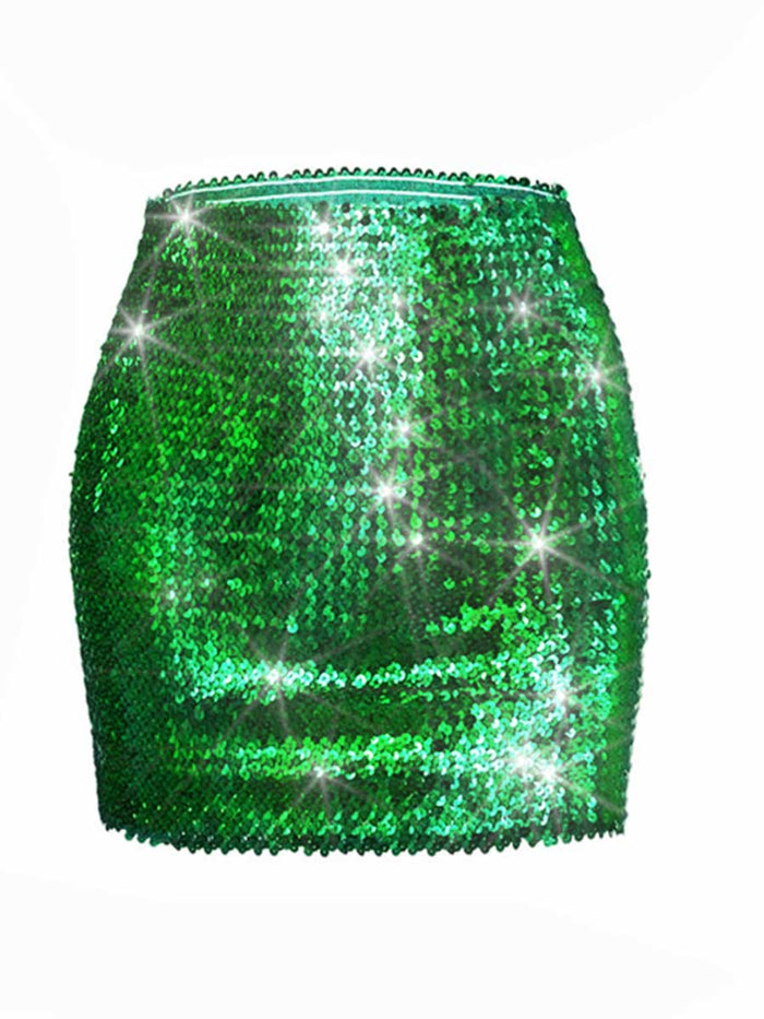 Green Glitter Mini Pencil Skirt