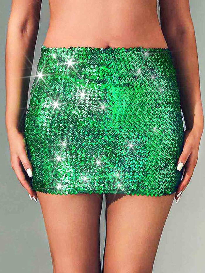 Green Glitter Mini Pencil Skirt