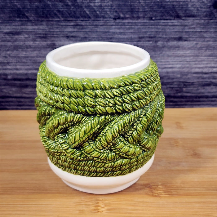 Green Knit Design with Button Mug and Cherry Handle Tea Cup Ceramic by Blue Sky
