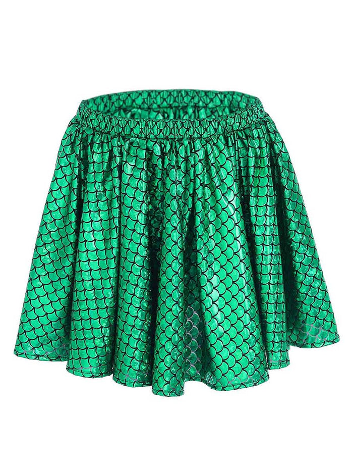 Green Metallic Fish Scale Mini Skirt