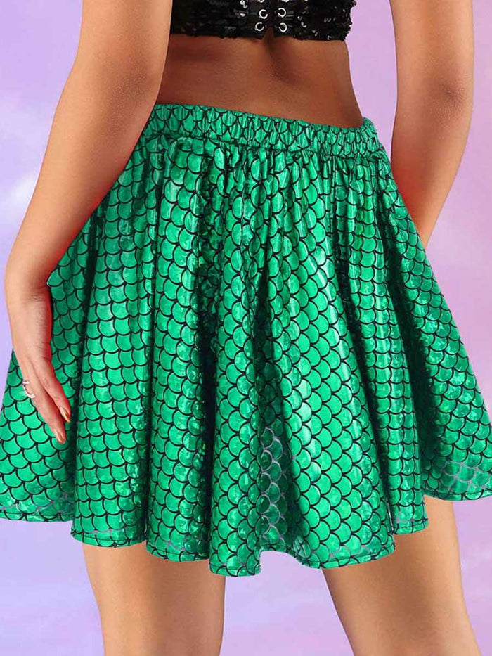 Green Metallic Fish Scale Mini Skirt