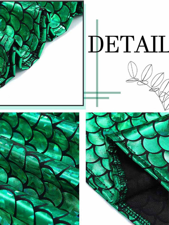 Green Metallic Fish Scale Mini Skirt