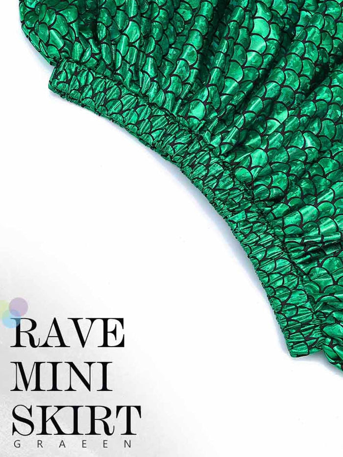 Green Metallic Fish Scale Mini Skirt