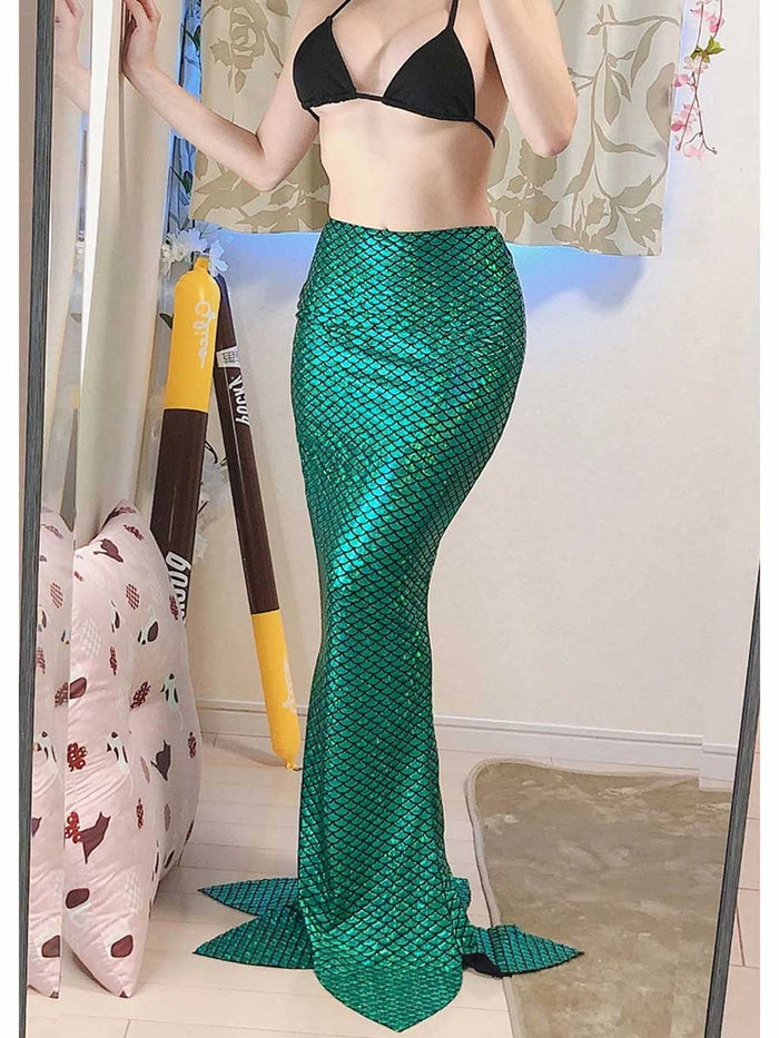 Green Reflective Mermaid Maxi Skirt