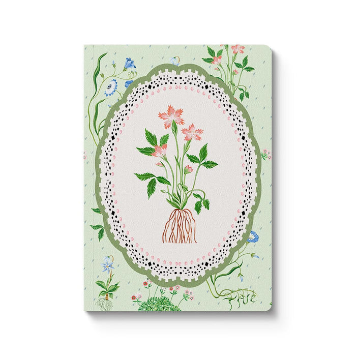 Notebook cover with floral design on a light green background