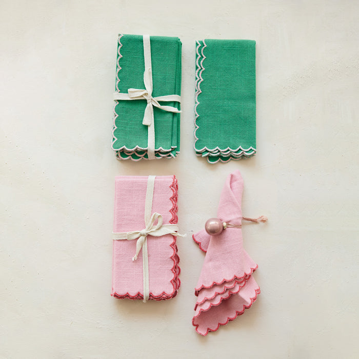 Green Scalloped Edge Napkin Set