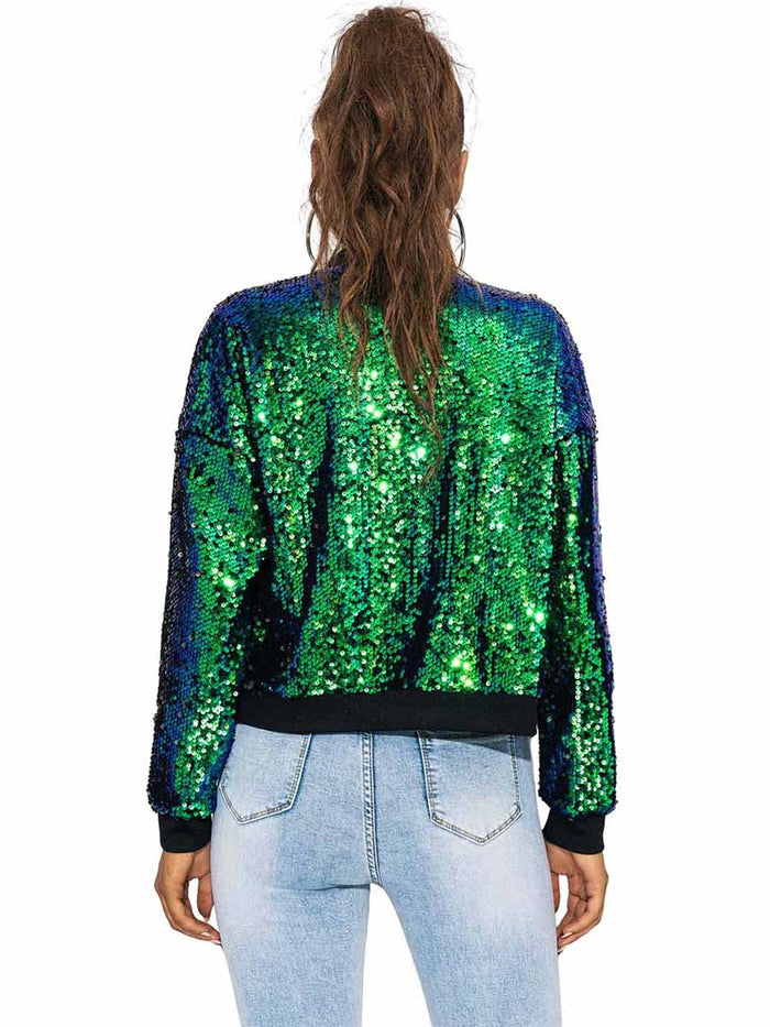 Green Sequin Bomber Jacket