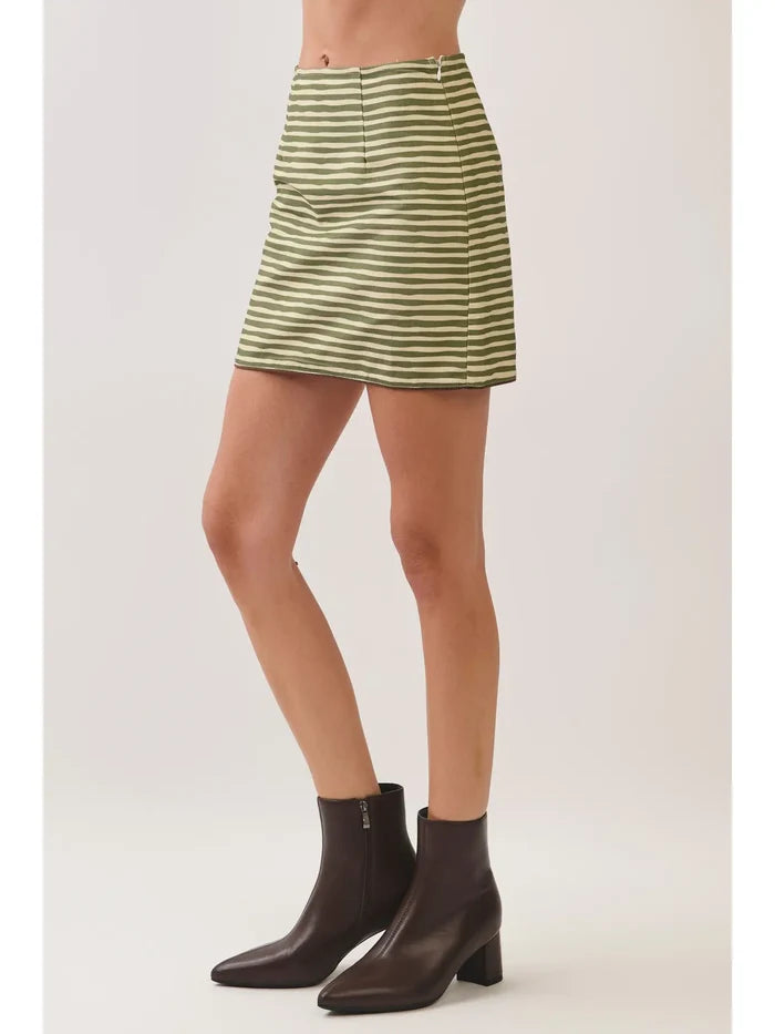 Green Striped A-Line Mini Skirt