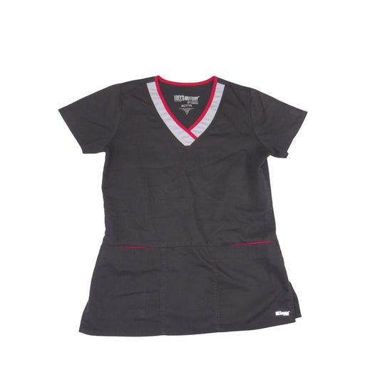 Greys Anatomy by Barco Active Scrub Top Black Red Grey V Neck Small 36400