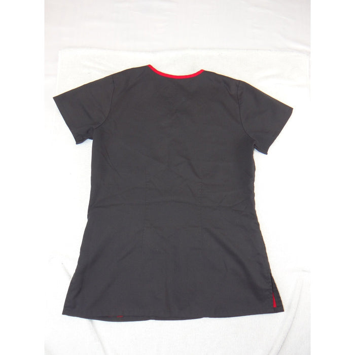 Greys Anatomy by Barco Active Scrub Top Black Red Grey V Neck Small 36401