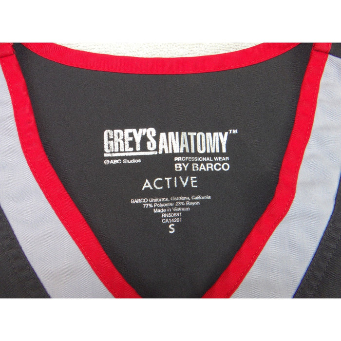 Greys Anatomy by Barco Active Scrub Top Black Red Grey V Neck Small 36402