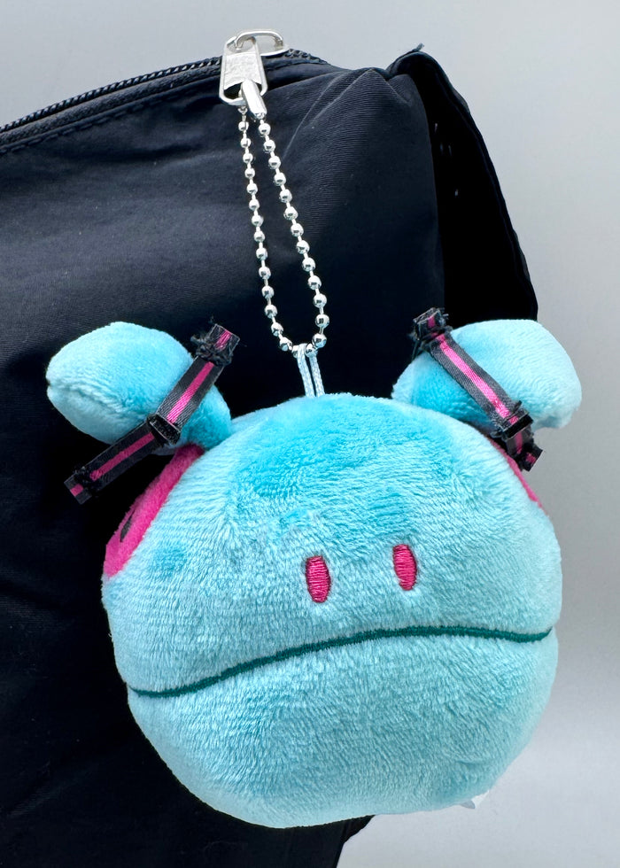 Bandai Gundam 45th Anniversary x Hatsune Miku MikuHaro Plush Mascot Keychain in blue with Miku x Haro limited-edition plush design — detail view