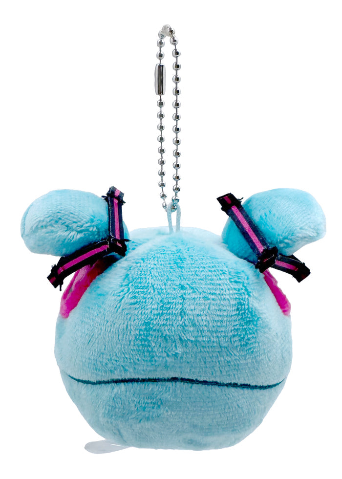 Bandai Gundam 45th Anniversary x Hatsune Miku MikuHaro Plush Mascot Keychain in blue with Miku x Haro limited-edition plush design — side view