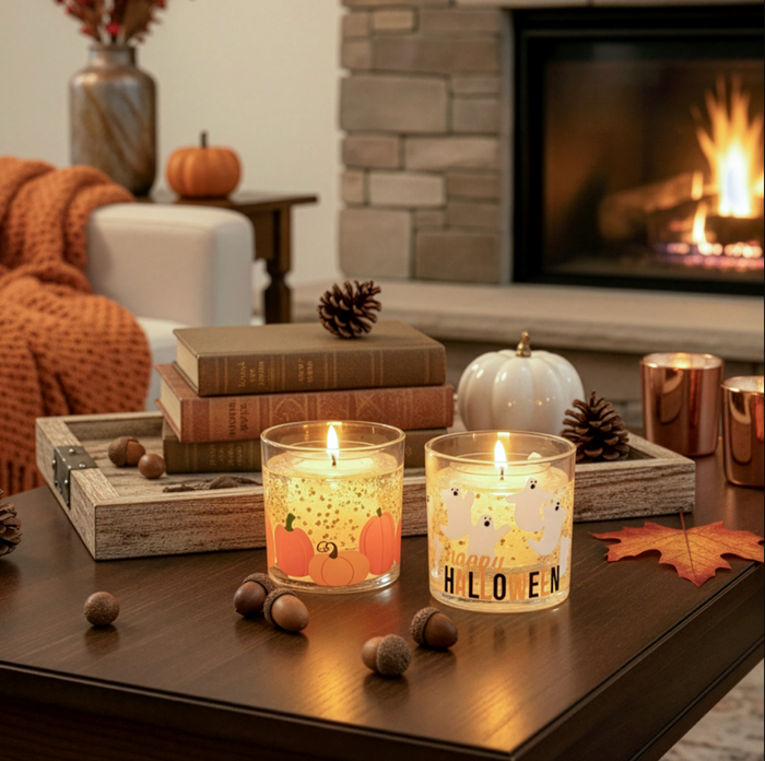 Halloween - 5 oz Refillable Soy Wax Candle with LED
