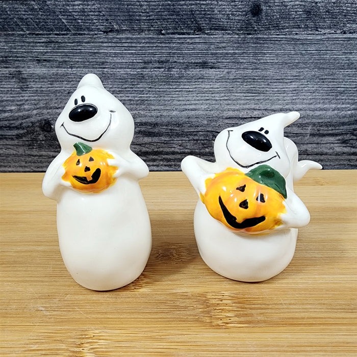 Halloween Ghost Salt Pepper Set Ceramic Pumpkin Fall Blue Sky Heather Goldminc