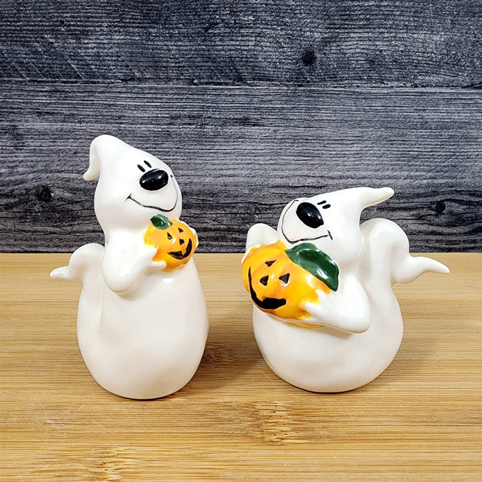 Halloween Ghost Salt Pepper Set Ceramic Pumpkin Fall Blue Sky Heather Goldminc