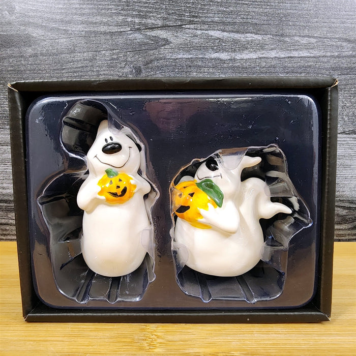 Halloween Ghost Salt Pepper Set Ceramic Pumpkin Fall Blue Sky Heather Goldminc