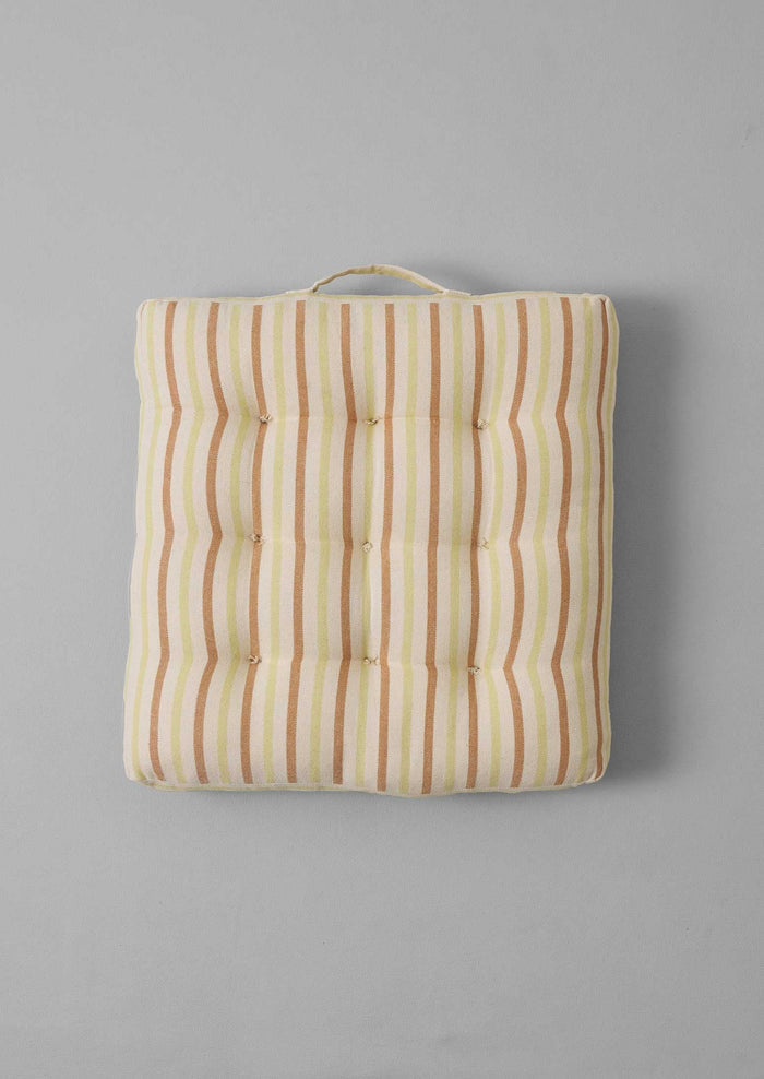 Hand Woven Stripe Seat Cushion | Ecru/Washed Lime