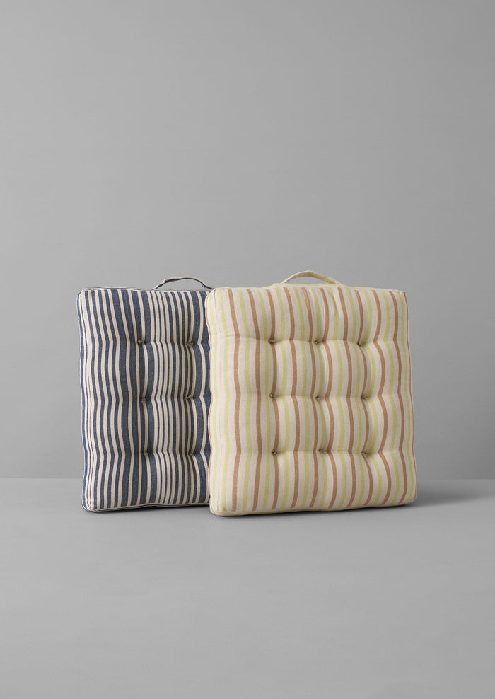 Hand Woven Stripe Seat Cushion | Ecru/Washed Lime