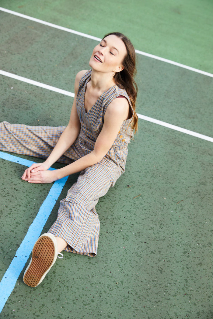 Handwoven Cotton Pants in Brown and Blue Plaid