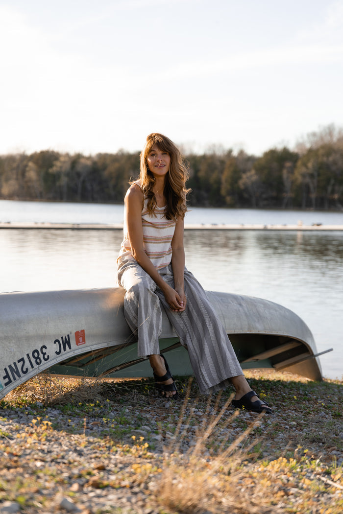 Handwoven Cotton Pants in Grey and White Stripe