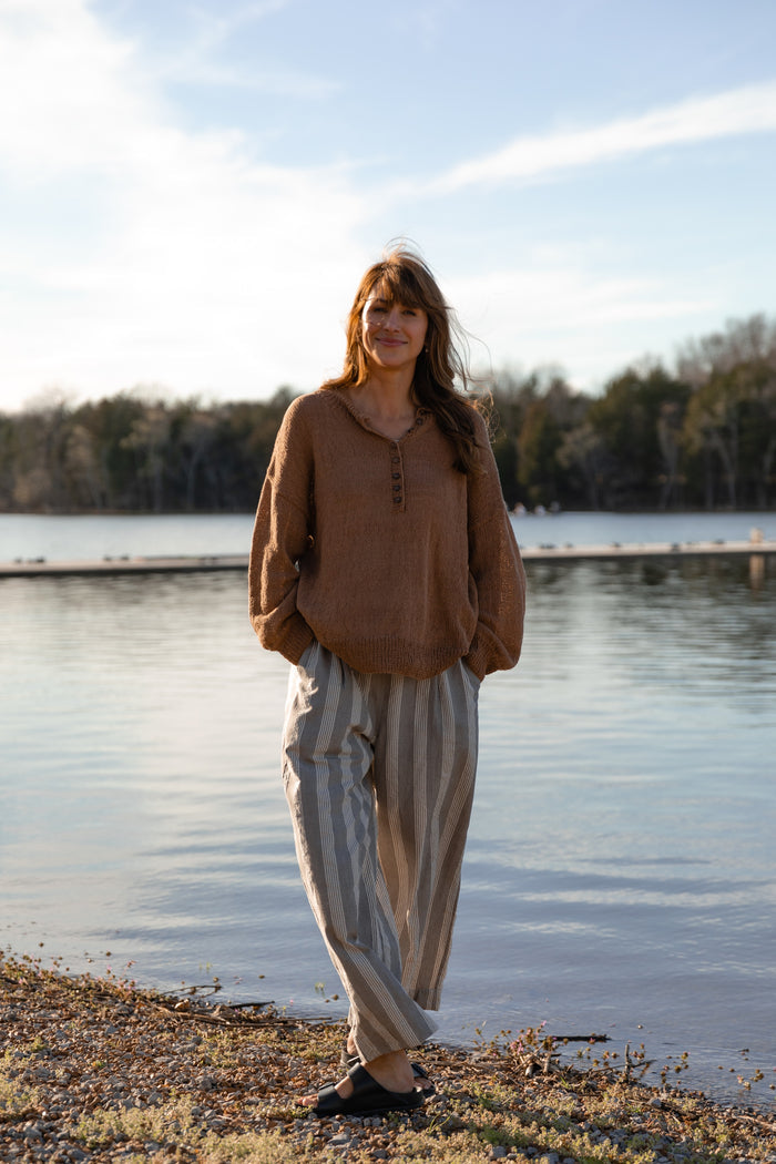 Handwoven Cotton Pants in Grey and White Stripe
