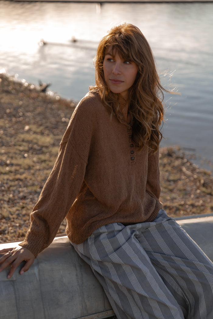 Handwoven Cotton Pants in Grey and White Stripe
