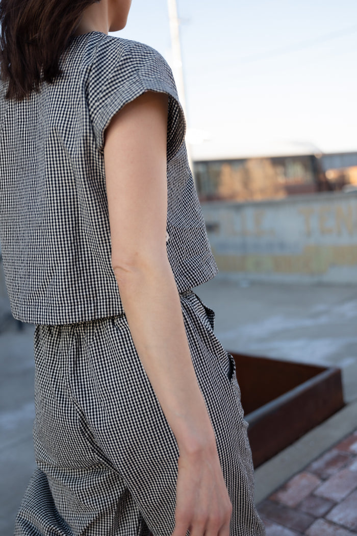 Handwoven Cotton Set in Black and White Gingham - M Pants Left
