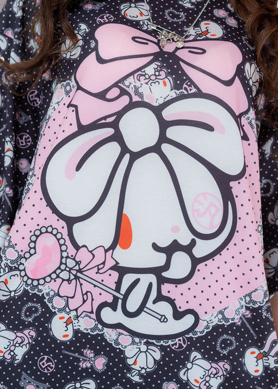ACDC Rag Hanyo Usagi Chax Bunny Oversized Black Tee in black with Hanyo Usagi bunny graphic detail on rave festival t-shirt — graphic detail