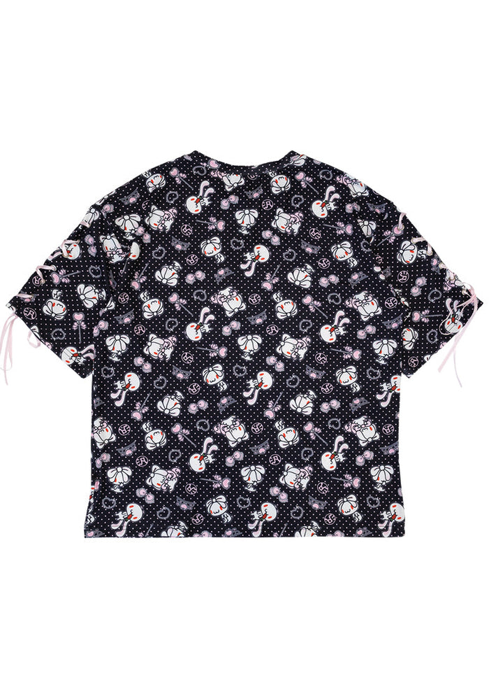 ACDC Rag Hanyo Usagi Chax Bunny Oversized Black Tee in black with oversized fit on rave festival t-shirt — back flat lay