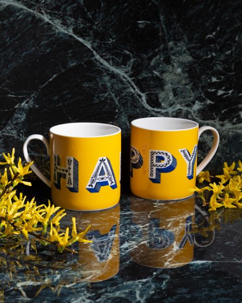 HAPPY MUG FINE PORCELAIN-YELLOW