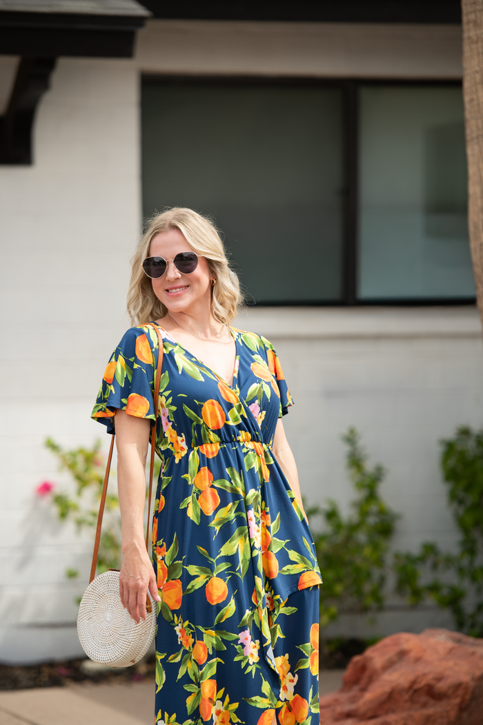 Harley High-Low Dress - Navy Citrus