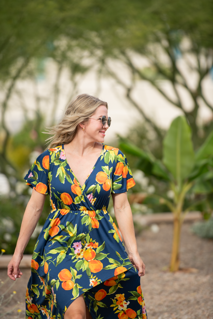 Harley High-Low Dress - Navy Citrus