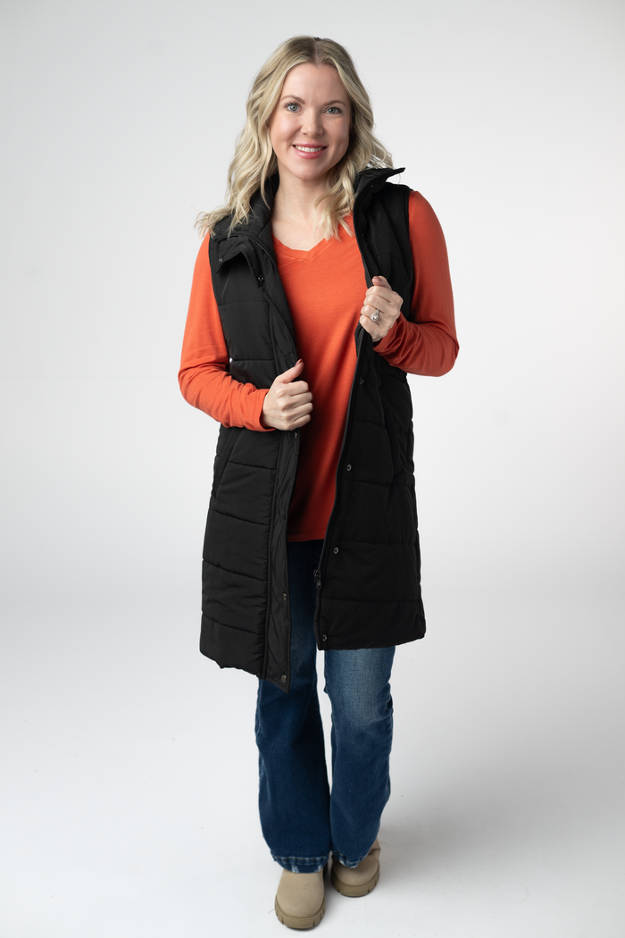 Harlow Long Vest - Black