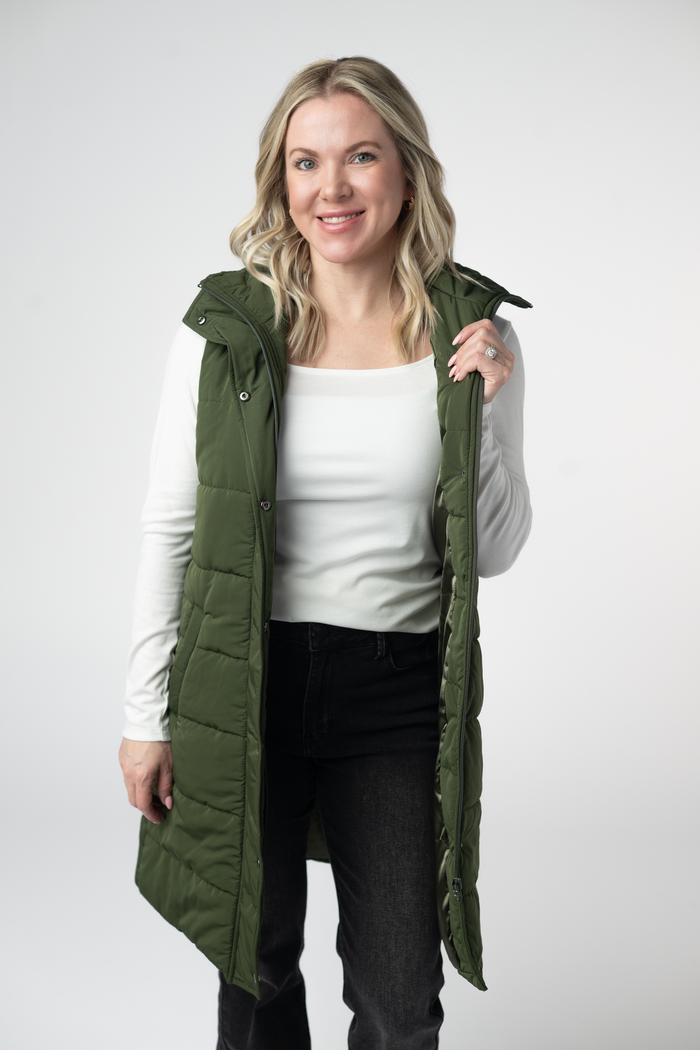 Harlow Long Vest - Dark Olive