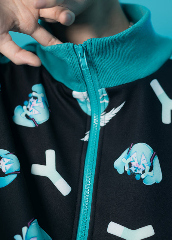 ACDC Rag Hatsune Miku Forever Black Mint Jersey Oversized Jacket — model detail view