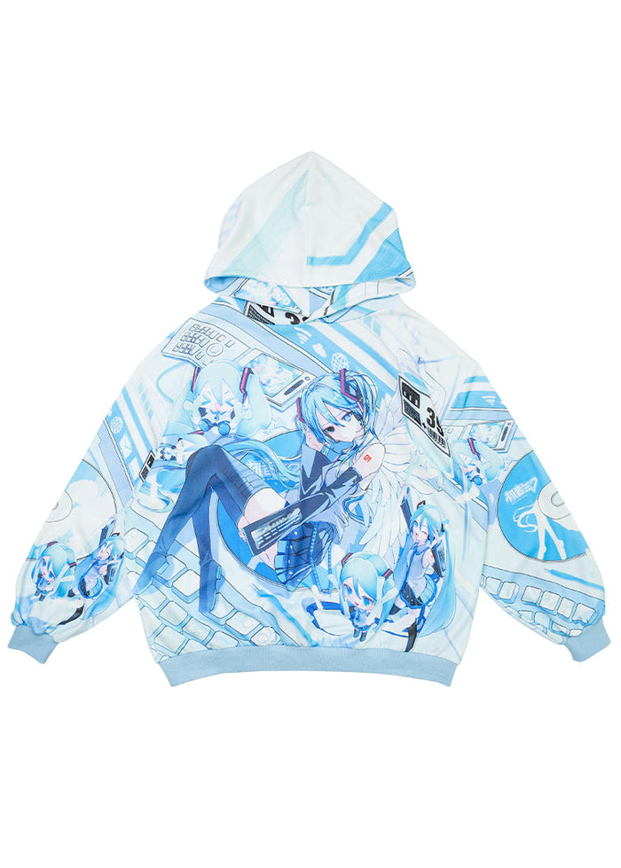 ACDC Rag Hatsune Miku Forever Light Blue Oversized Hoodie — front view
