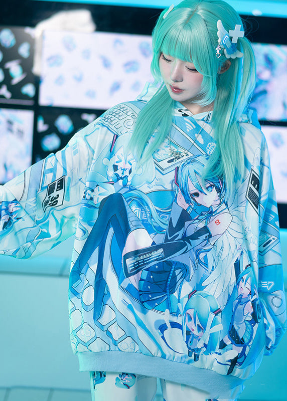 ACDC Rag Hatsune Miku Forever Light Blue Oversized Hoodie — model view