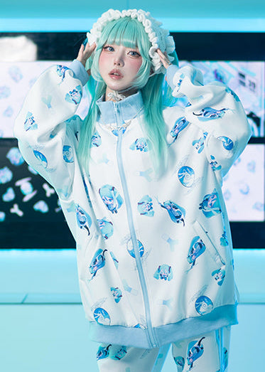 ACDC Rag Hatsune Miku Forever White Blue Jersey Oversized Jacket — model view