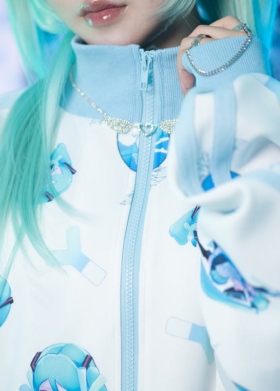 ACDC Rag Hatsune Miku Forever White Blue Jersey Oversized Jacket — detail shot