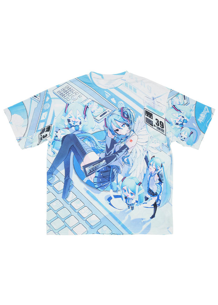 Hatsune Miku Forever White Blue Oversized Tee