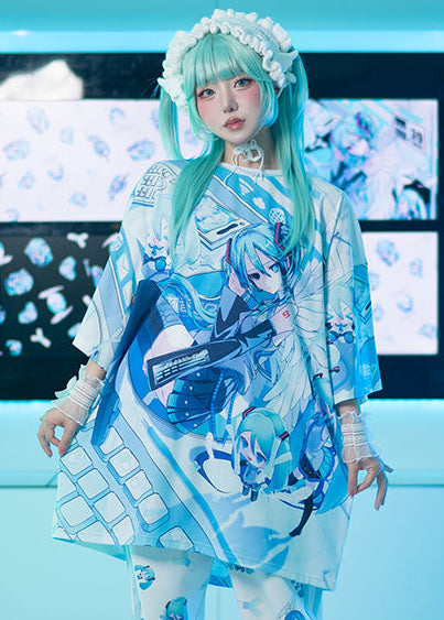 Hatsune Miku Forever White Blue Oversized Tee