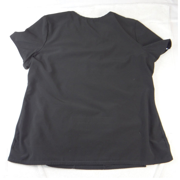Healing Hands Black V Neck Mesh Panel Scrub Top Zipper Pocket Short Sleeve1