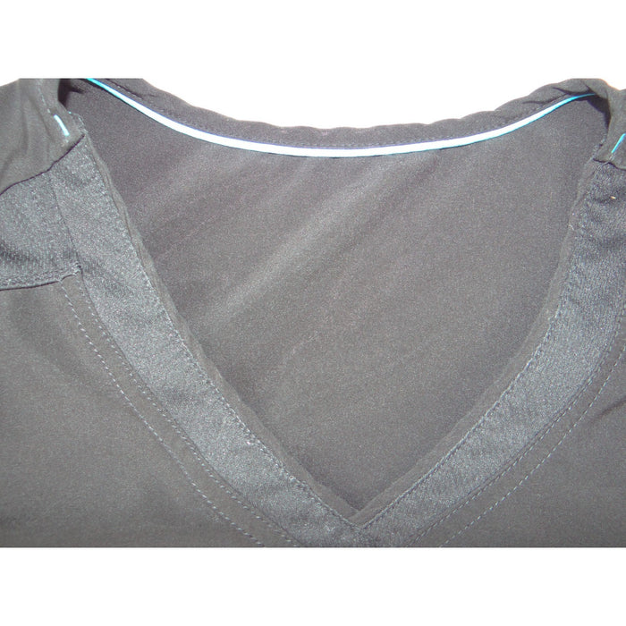 Healing Hands Black V Neck Mesh Panel Scrub Top Zipper Pocket Short Sleeve4
