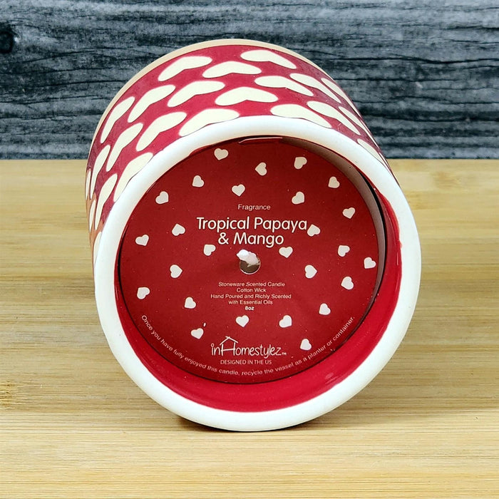 Hearts Ceramic Red Candle Tropical Papaya & Mango Scent Essential Oils Blue Sky