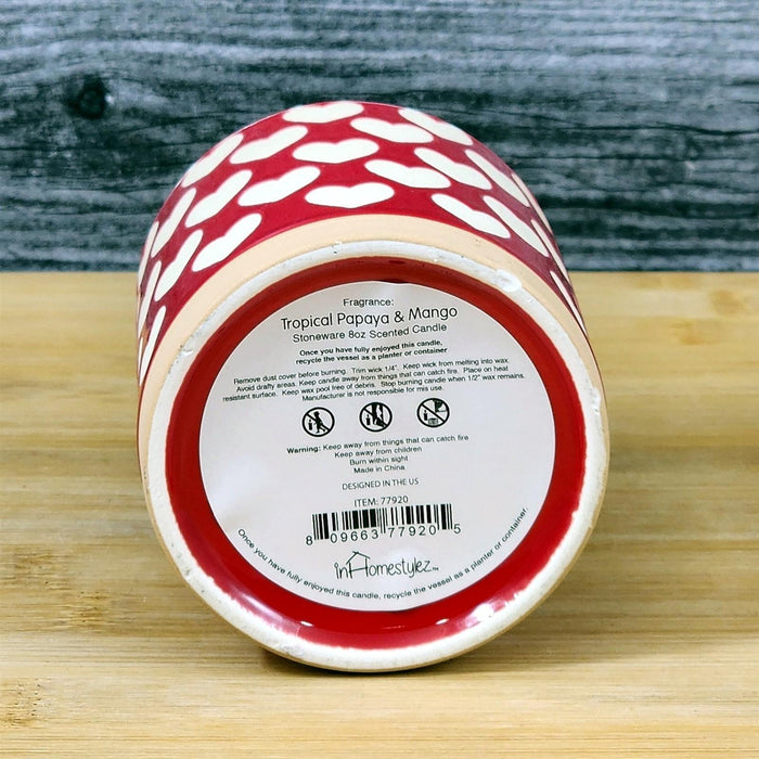 Hearts Ceramic Red Candle Tropical Papaya & Mango Scent Essential Oils Blue Sky