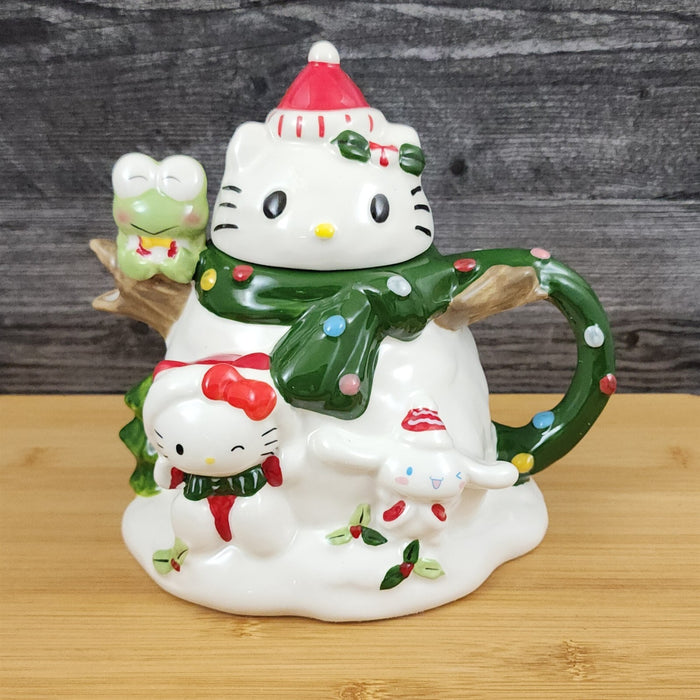 Hello Kitty and Friends Teapot Christmas Snowman Ceramic Blue Sky Holiday Decor