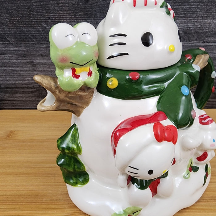 Hello Kitty and Friends Teapot Christmas Snowman Ceramic Blue Sky Holiday Decor